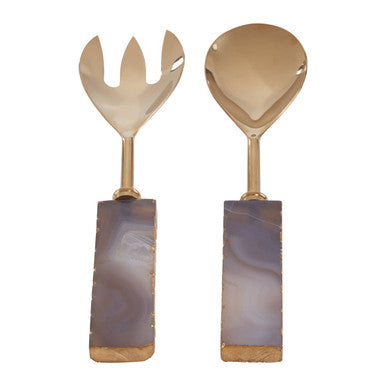 Orsina Bowerbird Agata Grey and Gold Serving Set | Agate Cutlery