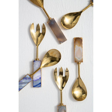Orsina Bowerbird Agata Grey and Gold Serving Set | Agate Cutlery