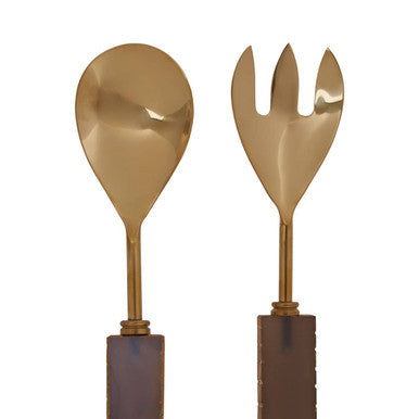 Orsina Bowerbird Agata Grey and Gold Serving Set | Agate Cutlery