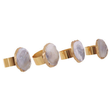Orsina Bowerbird Agata Grey and Gold Napkin Rings – Set of Table Decor