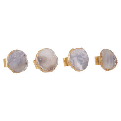 Orsina Bowerbird Agata Grey and Gold Napkin Rings – Set of Table Decor