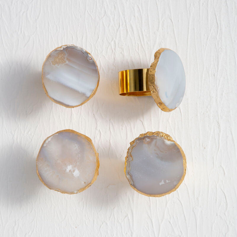 Orsina Bowerbird Agata Grey and Gold Napkin Rings – Set of Table Decor
