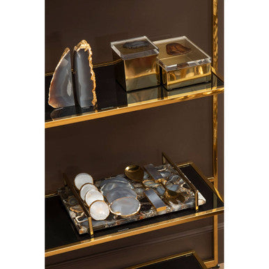 Orsina Bowerbird Agata Grey and Gold Napkin Rings – Set of Table Decor