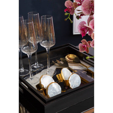 Orsina Bowerbird Agata Grey and Gold Napkin Rings – Set of Table Decor