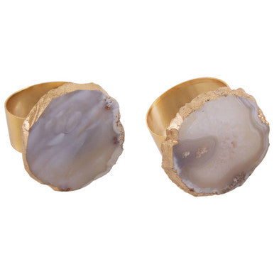 Orsina Bowerbird Agata Grey and Gold Napkin Rings – Set of Table Decor