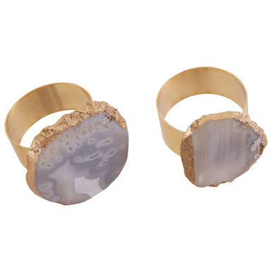 Orsina Bowerbird Agata Grey and Gold Napkin Rings – Set of Table Decor