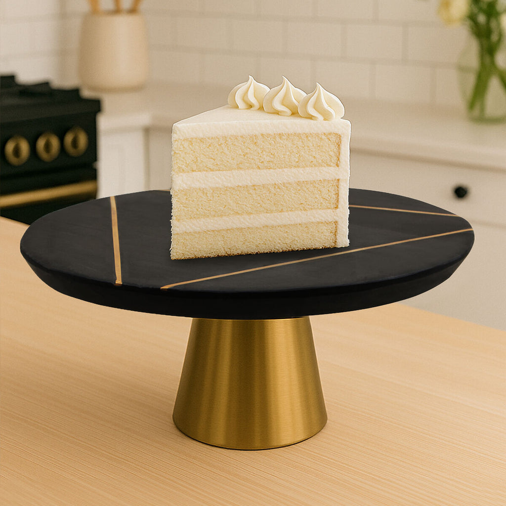 Orsina Omari Black Slate and Gold Cake Stand – Modern Dessert Display