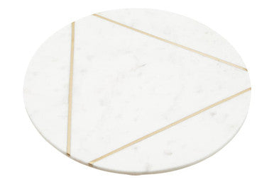 Orsina Omari White Marble Cake Stand – Geometric Gold Inlay Pedestal