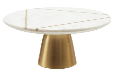Orsina Omari White Marble Cake Stand – Geometric Gold Inlay Pedestal