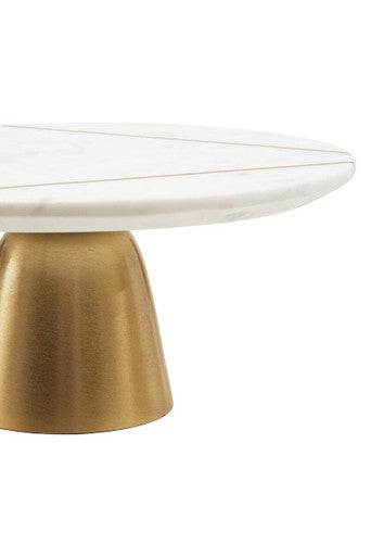 Orsina Omari White Marble Cake Stand – Geometric Gold Inlay Pedestal