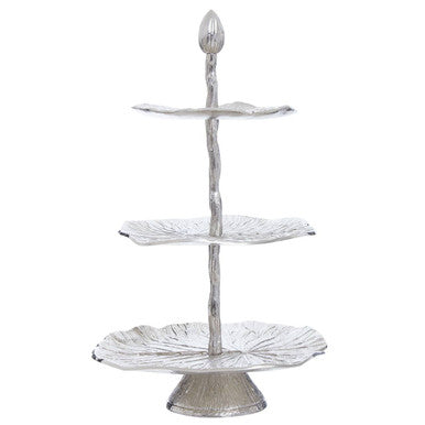 Orsina Salma Three Tier Lotus Leaf Silver Cake Stand | Dessert Display