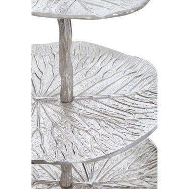 Orsina Salma Three Tier Lotus Leaf Silver Cake Stand | Dessert Display