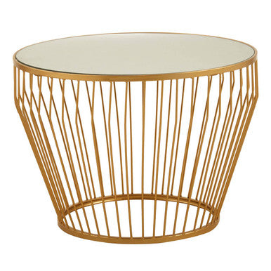 Orsina Avantis Gold Side Table – Tapered Round End Table with Mirror Top
