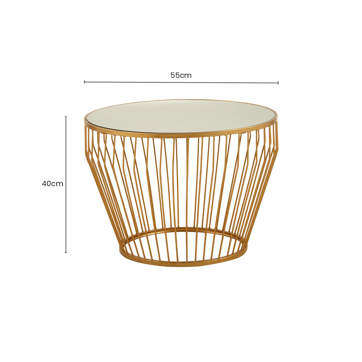 Orsina Avantis Gold Side Table – Tapered Round End Table with Mirror Top