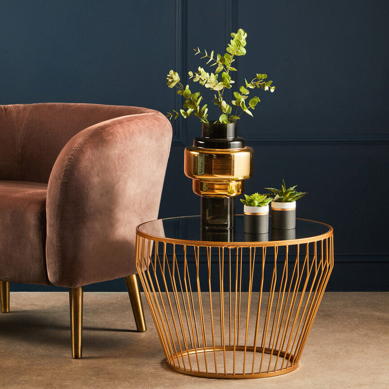 Orsina Avantis Gold Side Table – Tapered Round End Table with Mirror Top