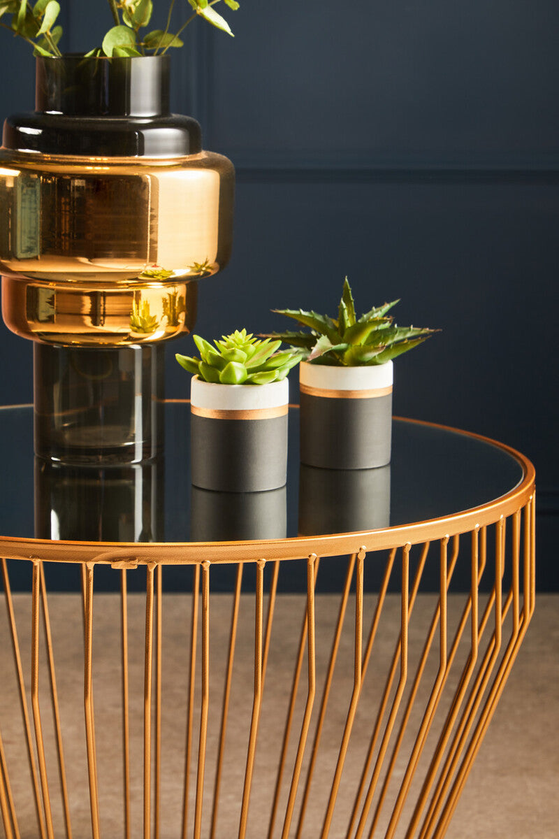 Orsina Avantis Gold Side Table – Tapered Round End Table with Mirror Top