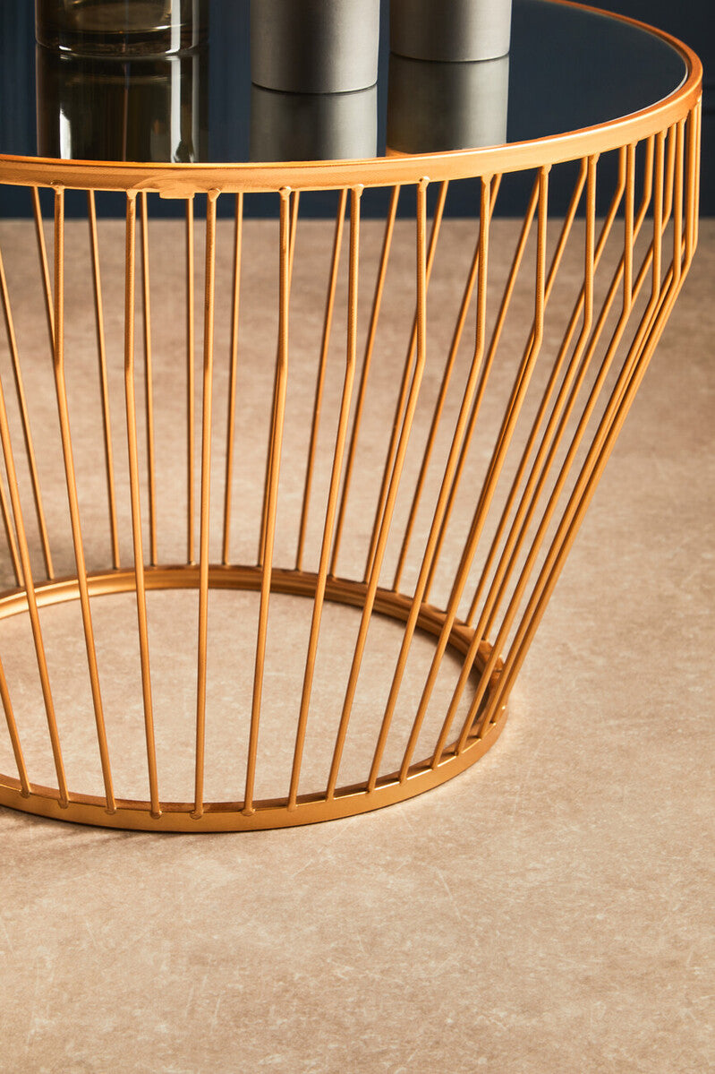 Orsina Avantis Gold Side Table – Tapered Round End Table with Mirror Top