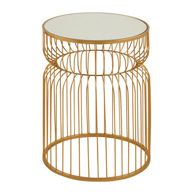 Orsina Avantis Gold Metal Wireframe Round Side Table with Mirrored Top