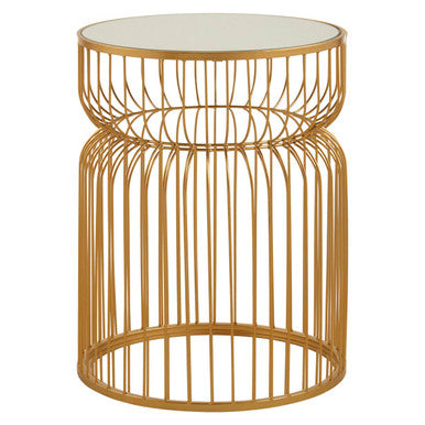 Orsina Avantis Gold Metal Wireframe Round Side Table with Mirrored Top