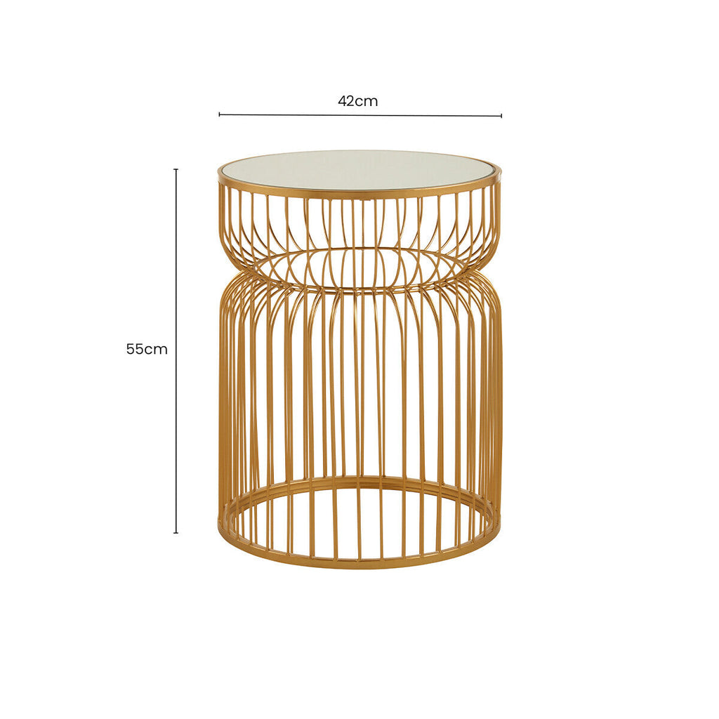 Orsina Avantis Gold Metal Wireframe Round Side Table with Mirrored Top