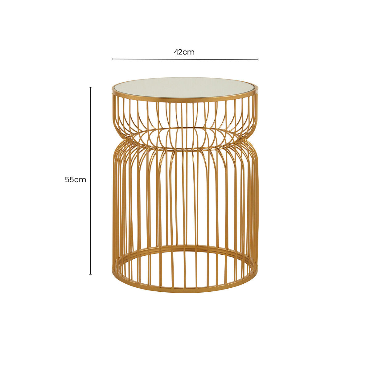 Orsina Avantis Gold Metal Wireframe Round Side Table with Mirrored Top