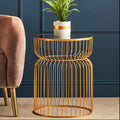 Orsina Avantis Gold Metal Wireframe Round Side Table with Mirrored Top