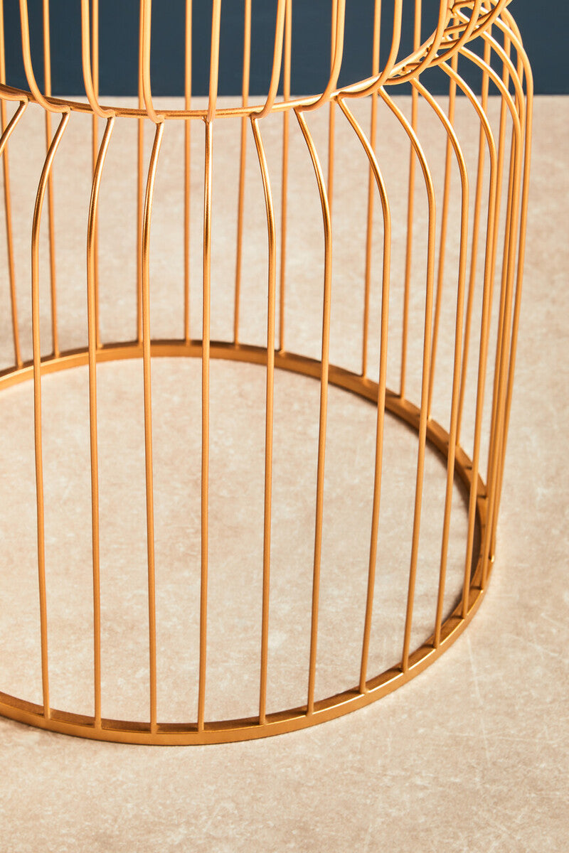Orsina Avantis Gold Metal Wireframe Round Side Table with Mirrored Top
