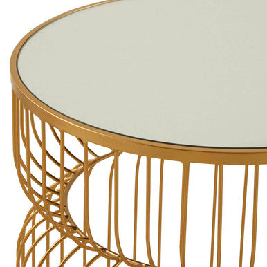 Orsina Avantis Gold Metal Wireframe Round Side Table with Mirrored Top