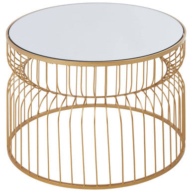 Orsina Round Side Table – Gold Wireframe Base with Mirrored Top
