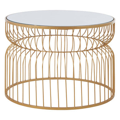 Orsina Round Side Table – Gold Wireframe Base with Mirrored Top