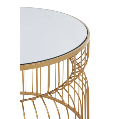Orsina Round Side Table – Gold Wireframe Base with Mirrored Top