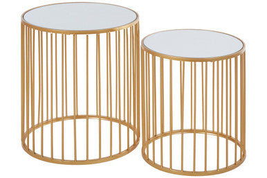 Orsina Avantis Gold Nesting Side Tables | Set of 2 Round Mirrored Tops