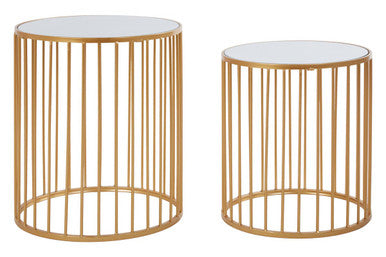 Orsina Avantis Gold Nesting Side Tables | Set of 2 Round Mirrored Tops