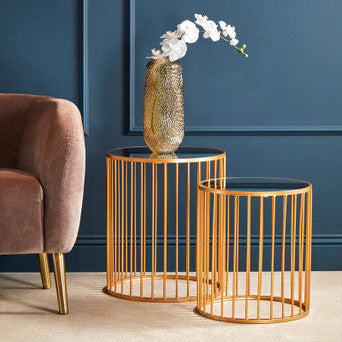 Orsina Avantis Gold Nesting Side Tables | Set of 2 Round Mirrored Tops