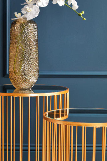 Orsina Avantis Gold Nesting Side Tables | Set of 2 Round Mirrored Tops
