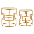Orsina Avantis Set of 2 Gold Metal Round Side Tables with Mirrored Glass
