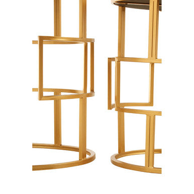 Orsina Avantis Set of 2 Gold Metal Round Side Tables with Mirrored Glass