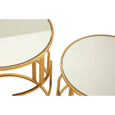 Orsina Avantis Set of 2 Gold Metal Round Side Tables with Mirrored Glass