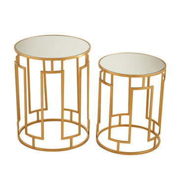 Orsina Avantis Gold Mirrored Round Side Tables – Set of 2 Iron Frames