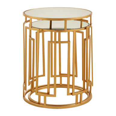 Orsina Avantis Gold Mirrored Round Side Tables – Set of 2 Iron Frames