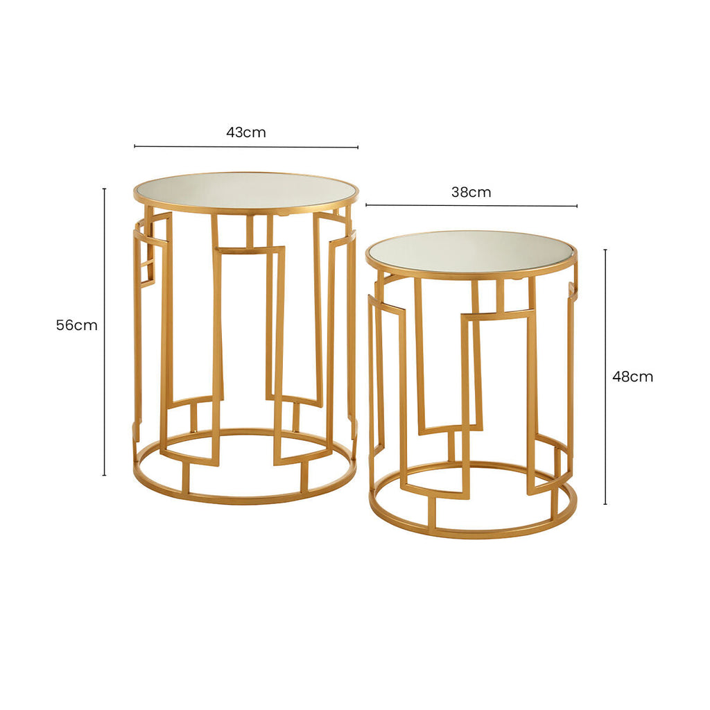 Orsina Avantis Gold Mirrored Round Side Tables – Set of 2 Iron Frames