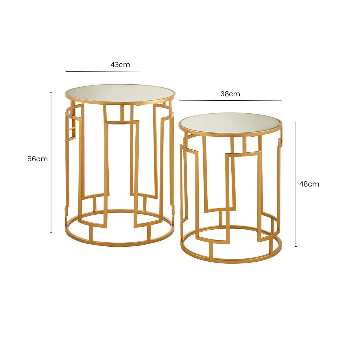Orsina Avantis Gold Mirrored Round Side Tables – Set of 2 Iron Frames
