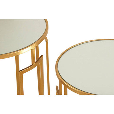 Orsina Avantis Gold Mirrored Round Side Tables – Set of 2 Iron Frames
