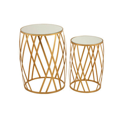 Orsina Avantis Gold Nesting Side Tables – Mirrored Glass Set of 2