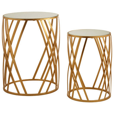 Orsina Avantis Gold Nesting Side Tables – Mirrored Glass Set of 2