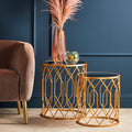 Orsina Avantis Gold Round Mirrored Side Tables – Set of 2 Iron Frames