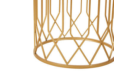 Orsina Avantis Gold Round Mirrored Side Tables – Set of 2 Iron Frames