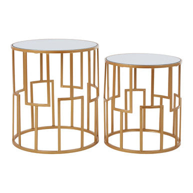 Orsina Avantis Set of 2 Gold Round Side Tables with Mirrored Tops