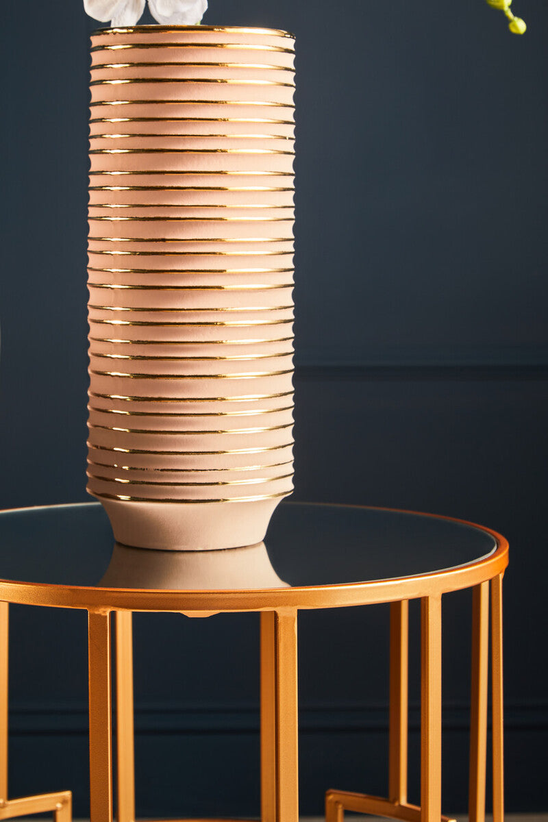 Orsina Avantis Set of 2 Gold Round Side Tables with Mirrored Tops