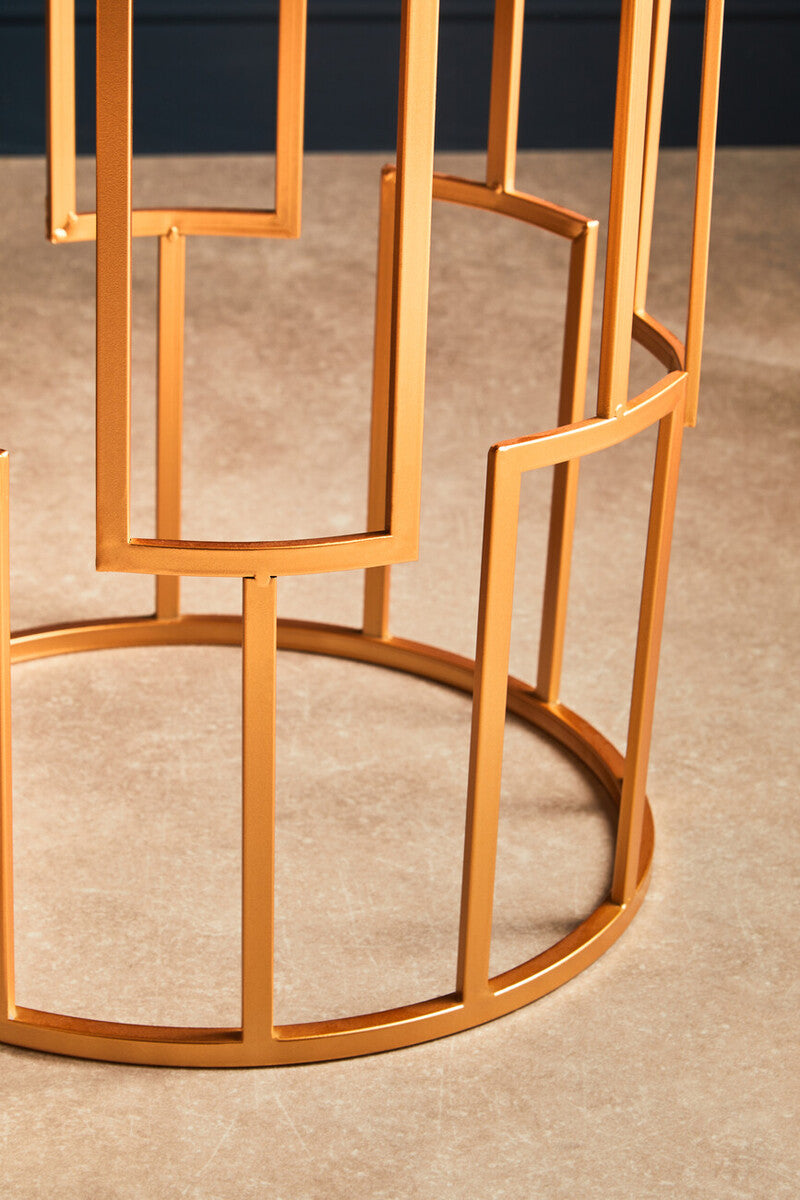 Orsina Avantis Set of 2 Gold Round Side Tables with Mirrored Tops